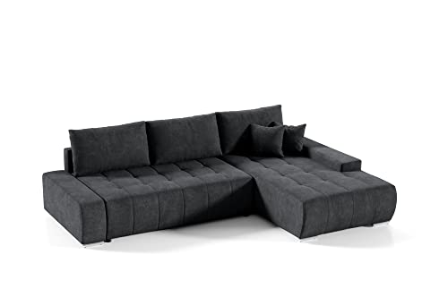 Tendencio Canapé d'angle Convertible MELUTI avec Coffre de Rangement et lit (Noir Chiné)