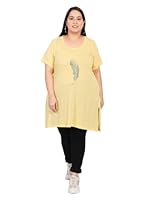 CUPID Women Plus Size Cotton Round Neck Half Sleeves T-Shirt,Night n Sleep Wear,Daily Use Gym/Lounge Wear Long Tops with Pocket_ Lemon Yellow Top_7XL