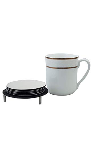 King International 100% Stainless Steel Set Of 6 Round Coaster Set With Holder, Chrome Heat-Proof Coaster Glasses Bar Drinks Mugs Coffee Cups Wine Home Hotel Bar - Silver| 8 Cm Each #TOP5