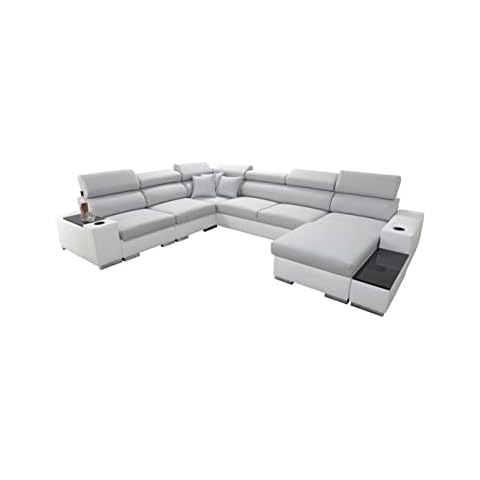 Großes Ecksofa mit Schlaffunktion Wohnlandschaft Piano Abstellfläche Polstersofa XXL Sofa U-Form mit Bettkasten mit Brett Farben Gewebe Kunstleder 26 Cover