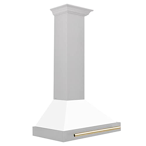 Zline 30" Autograph Edition Durasnow® Stainless Steel Range Hood With White Matte Shell And Gold Handle #TOP1