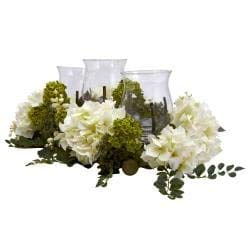 Misc Hydrangea Plants Triple Candelabrum Artificial Plant Floral Flower Arrangments Botanical Nature Green White Purple, Polyester Silk Plastic Glass #TOP2
