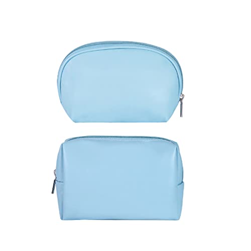 Image of MINISO Simple Cosmetic Bag,Makeup Pouch for Women Multifunctional Travel Kit Storage Toiletry Bag，Set of 2，Semicircular+Rectangular(Blue)