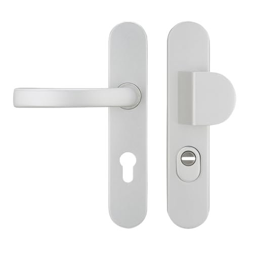 Bricard 9890071 Ensemble de poignées blindées sur plaque en aluminium argent sablé, béquille + aileron pour porte d'entrée