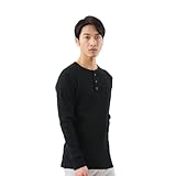 [ヘインズ] 長袖シャツ サーマル 防寒 あたたかい 長袖 無地 ワッフル Beefy サーマルヘンリーネックロングスリーブ HM4-S104 メンズ ブラック L