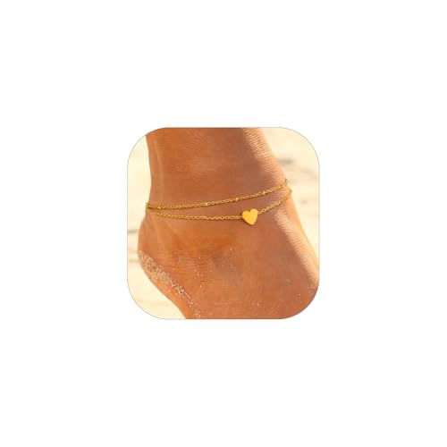 PROSTEEL - Ankle Bracelets for Women Teens Girls Summer Beach Womens Anklets Jewelry Cute Dainty Gold Bracelet Layered Heart Anklet