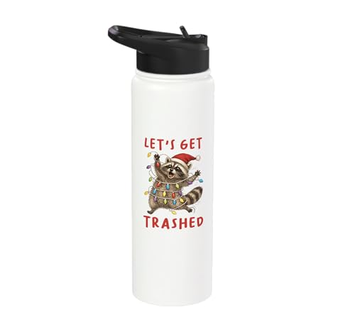 Raccoon Christmas Season Feral Let's Get Trashed Trash Panda Stainless Steel Insulated Water Bottle