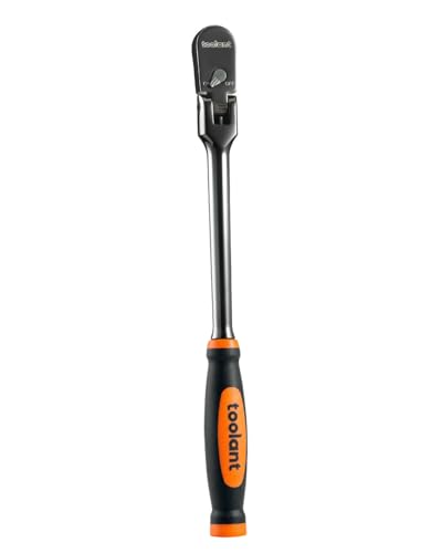 Image of toolant 3 /8 inch Drive Flex Head Ratchet Wrenches with Orange Rubber Handle, 90 Tooth Compact Flex Head Socket Ratchet Wrench, 12 Inch Length