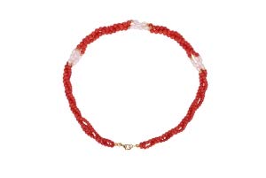 Collana corallo rosso con perle d'acqua dolce e intermediari dorati, Gemma, Corallo