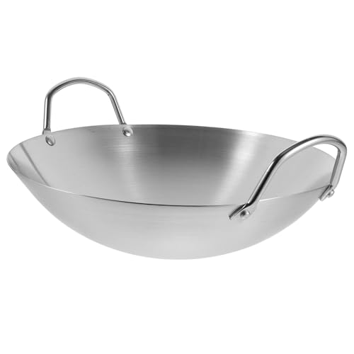 Homoyoyo Sartén Wok de Acero Inoxidable con Doble Asa Ergonómica Antiadherente y Resistente al Calor para Cocina Doméstica Inducción para Saltear y Freír