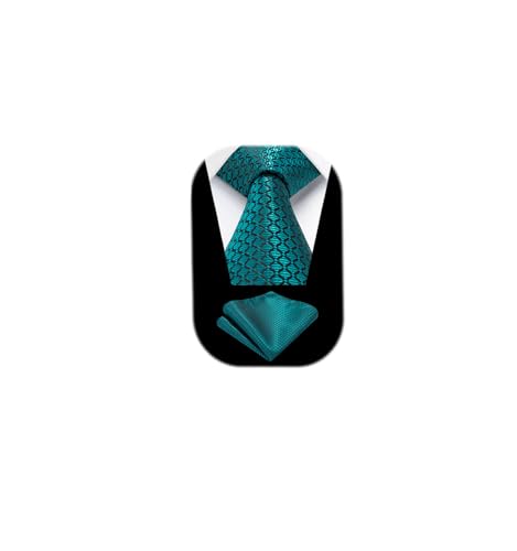 Image of HISDERN Ties for Men Plaid Checkered Tie with Pocket Square Woven Business Formal Necktie Handkerchief Set Wedding Party