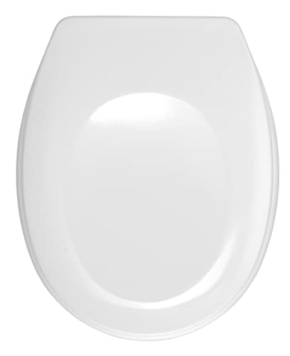 WENKO WC-Sitz Bergamo Weiß - Antibakterieller Toilettensitz, verstellbare, rostfreie Edelstahlbefestigung, Duroplast, 35 x 44.4 cm, Weiß