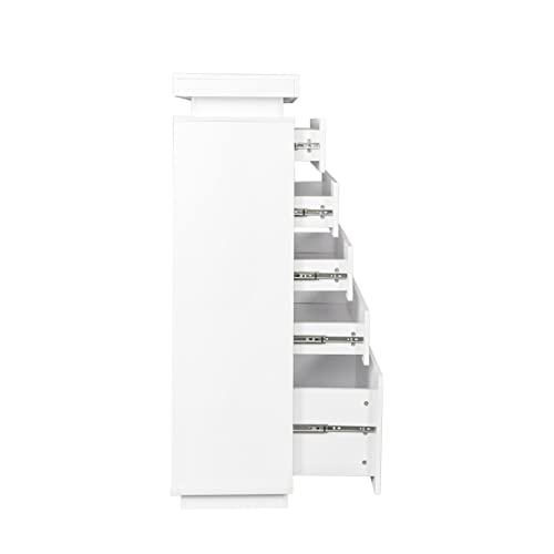 Frithjill 6 - Drawer Chest, 55.12" Tall Modern High Gloss Dresser With Top Rgb Strip Light #TOP6