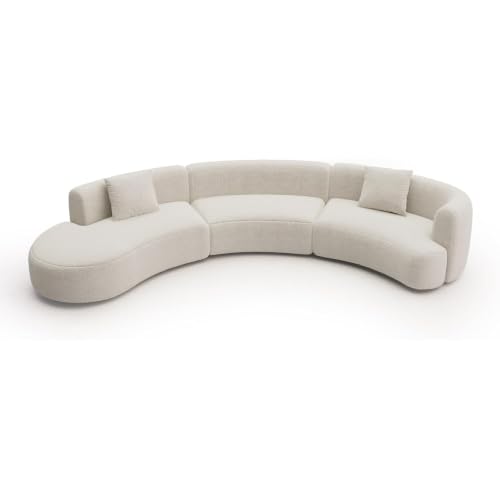 Image of Acanva Formia Boucle Curved Sectional Sofa, 153 inch W Left Hand, White