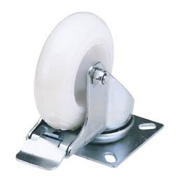 Image of Draper 65504 100mm Dia Swivel Plate Fixing Nylon Wheel with Brake S.W.L.125Kg