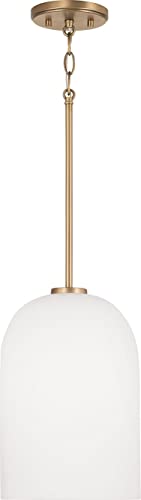 Homeplace Lighting 348811Ad Lawson Transitional Mid-Century Soft White Glass Bell Pendant Light Fixture, 1-Light 100 Watt, 14" H X 9" W, Brass #TOP7
