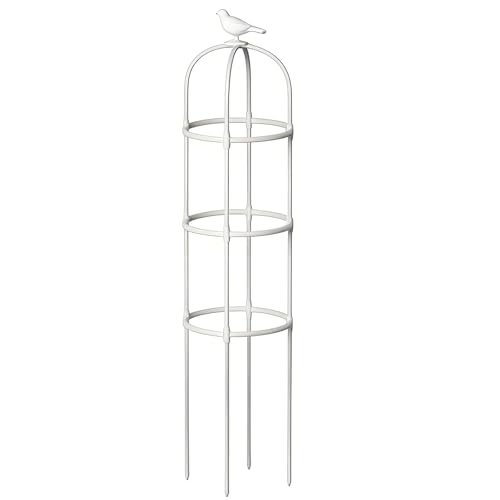 Obelisco per Rampicanti, Garden Supporto Roseobelisk in Metallo, 65cm 125cm 205cm Grigliato a Colonna per Fiori, Ortaggi e Frutta da Interno e da Esterno, Guardiano delle Piante(Bianco,32x145cm)