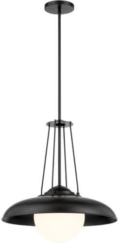 Minka Lavery 6406-66A Schooner Ridge Industrial Etched Opal Glass Orb with Metal Shade Pendant Light, 1-Light 100 Watt, 20" H x 18" W, Coal