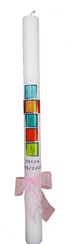 CERAGI Cirio para comuni�n Personalizado 40cm x 3 cm Color Blanco