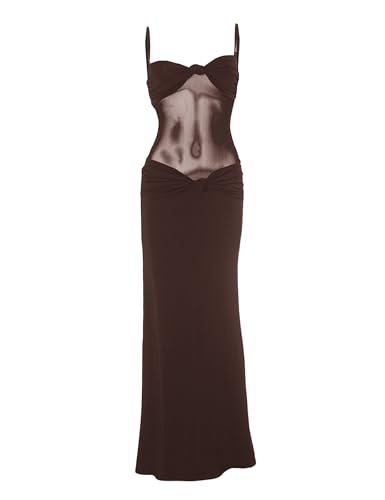 Image of Women's Maxi Dress Removable Spaghetti Straps Knotted Twist Sweetheart See Through Night Club Party Cocktail Bodycon Dress