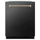 ZLINE Autograph Edition 24 in. Monument Series 3rd Rack Top Touch Control Tall Tub Dishwasher in Black Stainless Steel with Polished Gold Helix Handle, 45dBa (DWMTZ-BS-24-KG)