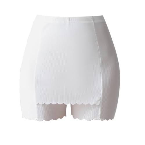Qkydky Mutande in pizzo con gamba, da donna, senza cuciture, sotto gonna, anti-chafing, pantaloncini da donna, bianco, L