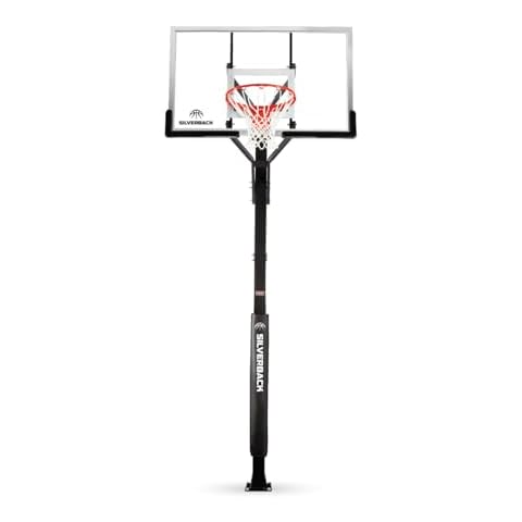 Silverback 60" In-Ground Basketball System with Adjustable-Height Tempered Glass Backboard and Pro-Style Breakaway Rim Cover