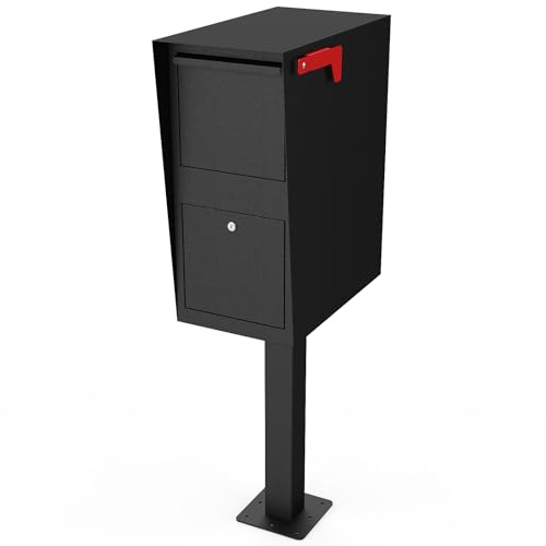 Package Mailbox with Lock Large Post-Mount Locking Mailboxes for Outdoor Use Heavy-Duty Steel Curbside Security Mailbox with Post and Base Plate Weatherproof Mail Box for Residential Deliveries