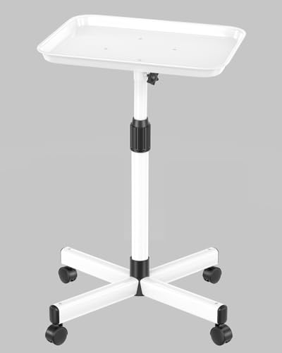 Salon Tray on Wheels - Adjustable Tattoo Tray Cart, 36in, White