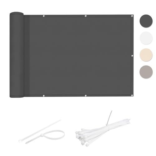 Cool Area Pantalla Privacidad Balcón 85x300 cm Impermeable Malla Ocultacion Protección Opaca para Jardín Exterior Terraza,Protección UV,Resistente al Viento,con Ataduras de Cables,Dark Anthracite