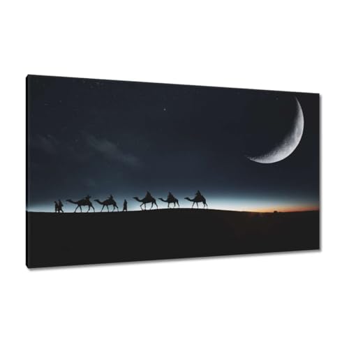 Peinture imprimée sur toile 120x70 cm Caravane au clair de lune haut de gamme