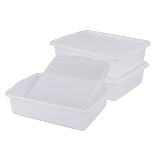 Caja de transporte de alimentos de 13 L con tapa blanca, juego de 3 cubetas de autobús 4