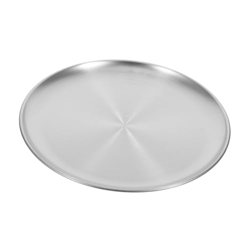 HEALEEP 1Pc Stainless Steel Food Serving Plate Round Grill Tray for Home Restaurant and Use Sleek Design for Fruit and Cake Display
