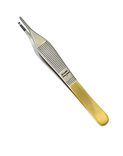 GERMAN PREMIUM NEW ADSON TISSUE KOCHER FORCEPS 4.75 inches MICRO TWEEZERS WITH TUNGSTEN CARBIDE INSERTS AND GOLD HANDLE, DENTAL, VETERINARY CYNAMED