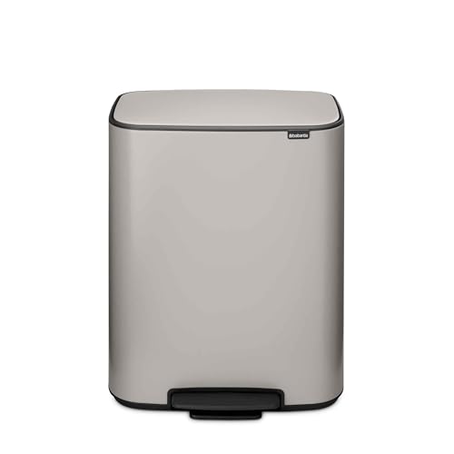 Image of Brabantia Bo Pedal Bin 2 x 7.9 Gallon /30L (Soft Gray), Soft-Closing Kitchen Garbage Can, Step-On Trash Can with Removable Inner Buckets, PerfectFit Trash Bag Pack Included