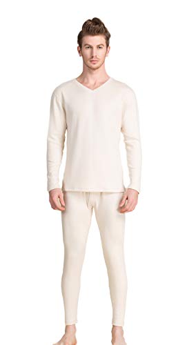 Men's Knitted Thermal Underwear Suit Silk Sleepwear Beige L