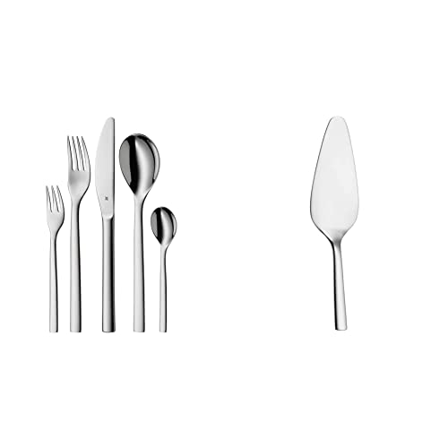 WMF Atria Besteck Set 12 Personen, Essbesteck 60 teilig Monobloc-Messer, Cromargan Edelstahl poliert, spülmaschinenfest & Kuchenheber Nuova Tortenheber Cromargan Edelstahl rostfrei poliert