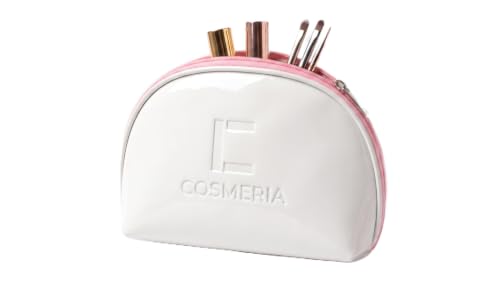Cosmeria Patent Makeup Bag Organizer–Wipeable Travel Cosmetic Bag & Toiletry Bag for Women,Glossy Faux Leather Case, Fits Carry-On & Suitcase, Available in 5 Colors (Patent, Pink)