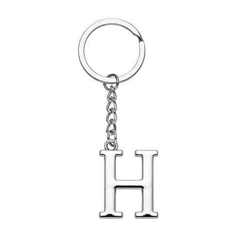 Yuxh Letter Keychain A-Z Alphabet Keyring DIY Key Ring Cool Little Gift,Silver H