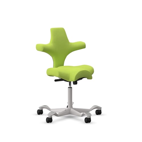 Image of HAG Capisco Sit to Stand Chair-Silver Frame-Upholstered Bright Green