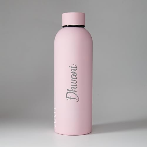 Image of AICA Personalized Name Stainless Steel Water Bottle -500ml -12Hrs Hot & 18Hrs Cold (Babypink) |Customised Gift For Man Woman Girl Boy