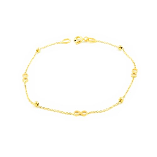 Monde Petit Bracelet Femme Fille Or Jaune 18 Carats Brillant Infini 18 cm - Coffret cadeau -...