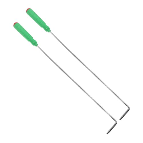 CIYODO Lot de 2 Tisonniers D'extérieur 33 Cm en Fer Forgé Manche en Plastique Vert, Outil Pratique pour Barbecue et Foyer Extérieur, Accessoires Polyvalents pour Camping Cuisine en Plein