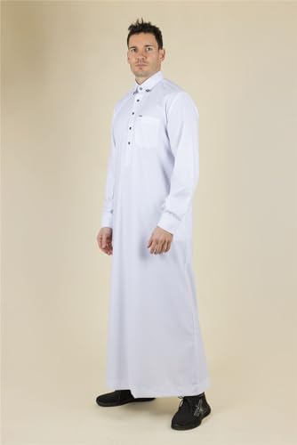 Thobe blanco para hombre: bata islámica tradicional de manga larga 6