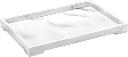 Luxspire Vanity Tray, Bathroom Tray Toilet Tank Storage Tray, Resin Kitchen Sink Serving Trays, Vanity Countertop Organizer for Candles Towel Perfume Holder Dish, Marble Style -Large- Gravel White