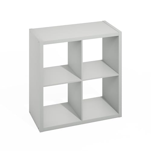 Image of Furinno HERMITE Kitchen Island, 4-Cube Coffee Bar, Extra Thick Kitchen Storage, Bakers Rack, for Pantry Organizers and Storage, Kitchen Organization, Light Grey