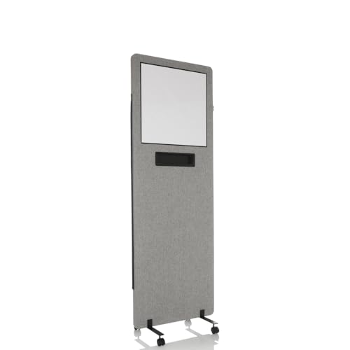 hjh OFFICE Mampara móvil FLEXMIUT WB con Pizarra Blanca integrada y Bandeja para bolígrafos, Incl. Ruedas y Deslizadores de Suelo, Gris, 891012