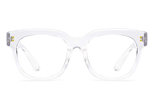 Image of FEISEDY Retro Square Thick Big Frame Blue Light Blocking Reading Glasses Anti Glare Digital Eyestrain Reader B2523 Clear 1.25x