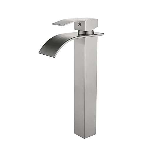 Acqua calda e fredda Lavabo d\'acqua a cascata Rubinetto nero caldo e freddo 304 Rubinetto lavabo da bagno spazzolato in acciaio inossidabile, cascata spazzolata alta