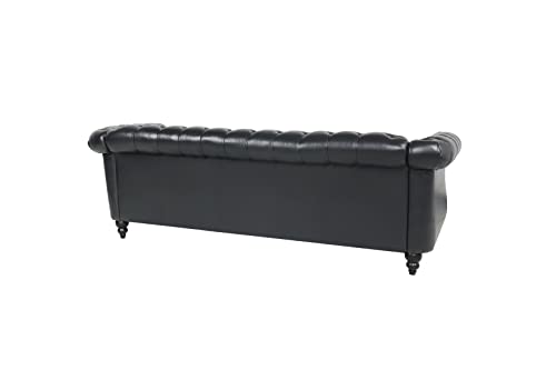 Nosga 84" Modern Pu Chesterfield Fabric 3 Seater Couch Furniture, Deep Button Tufted Chesterfield Sofa With Rolled Arms, Upholstery Nailhead Trim Sofa Couches For Living Room(Black) #TOP6